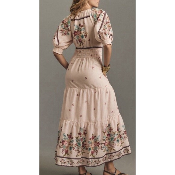 ANTHROPOLOGIE the somerset puff sleeve maxi dress M Milkmaid Fairy Hippie Boho - Picture 6 of 16